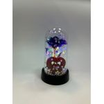 Trandafir de sticla artificial in cupola din plastic cu lumina led