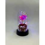 Trandafir de sticla artificial in cupola din plastic cu lumina led