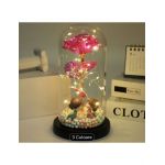 Trandafiri din sticla artificiala in cupola 22.5 cm cu lumina led engros