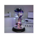 Trandafiri din sticla artificiala in cupola 22.5 cm cu lumina led engros