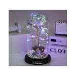 Trandafiri din sticla artificiala in cupola 22.5 cm cu lumina led engros