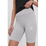 Puma pantaloni scurți 530234 femei, culoarea gri, cu imprimeu, high waist 530234