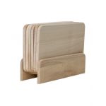 Set 6 tocatoare din lemn de fag, plus suport, dreptunghiular / EXT 6085 Engros