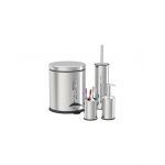 Set de baie, 4 in 1 din inox cu cos menajer de 3 litri, perie WC, suport sapun lichid, suport periute de dinti / ZLN 4605 Engros