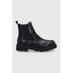 Karl Lagerfeld Ghete Chelsea de piele femei, culoarea negru, cu toc plat