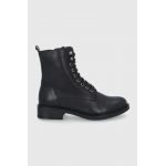 Wojas Cizme de piele femei, culoarea negru, cu toc plat, izolare usoara