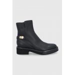 Emporio Armani Cizme de piele femei, culoarea negru, cu toc plat
