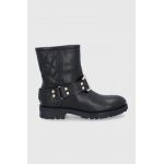 Love Moschino Cizme de piele femei, culoarea negru, cu toc plat
