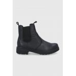 Wojas Ghete Chelsea de piele femei, culoarea negru, cu toc plat, izolat