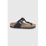 Birkenstock Șlapi de piele Gizeh Braided femei, culoarea negru, cu toc plat