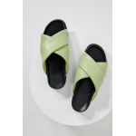 Answear Lab slapi de piele femei, culoarea turcoaz, cu platforma