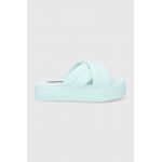 Tommy Jeans papuci femei, culoarea turcoaz, cu platforma