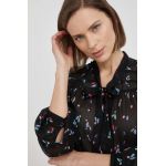 Emporio Armani camasa femei, culoarea negru, cu un decolteu legat, regular