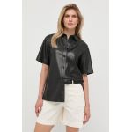 BOSS camasa femei, culoarea negru, cu guler clasic, relaxed