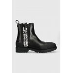 Love Moschino ghete chelsea de piele femei, culoarea negru, cu toc plat