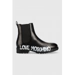 Love Moschino ghete chelsea de piele femei, culoarea negru, cu toc plat