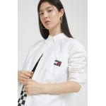 Tommy Jeans cămașă din bumbac femei, culoarea alb, cu guler clasic, regular DW0DW13804