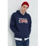 Tommy Jeans hanorac de bumbac barbati, culoarea albastru marin, cu imprimeu