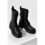 Answear Lab bocanci de piele femei, culoarea negru, cu toc plat