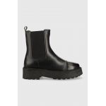 Answear Lab ghete chelsea de piele femei, culoarea negru, cu toc plat
