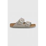 Birkenstock slapi de piele Arizona Big Buckle femei, culoarea gri