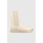 GOE ghete chelsea de piele femei, culoarea bej, cu toc plat, izolare usoara