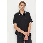 Armani Exchange polo de bumbac culoarea negru, cu imprimeu