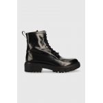 HUGO bocanci de piele Axel femei, culoarea negru, cu toc plat