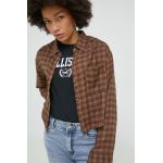 Hollister Co. camasa femei, culoarea maro, cu guler clasic, regular