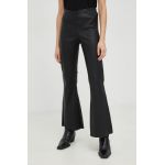 By Malene Birger pantaloni de piele femei, culoarea negru, evazati, high waist