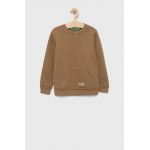United Colors of Benetton hanorac de bumbac pentru copii culoarea maro, neted