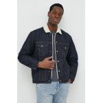 GAP geaca jeans barbati, culoarea albastru marin, de tranzitie