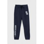Abercrombie & Fitch pantaloni de trening pentru copii culoarea albastru marin, cu imprimeu