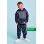 United Colors of Benetton bluza copii culoarea gri, cu glugă, neted