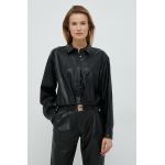 Dkny camasa femei, culoarea negru, cu guler clasic, regular