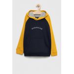 Quiksilver bluza copii culoarea albastru marin, cu glugă, cu imprimeu