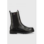 Tommy Jeans ghete chelsea de piele Tommy Jeans Long Chelsea Boot femei, culoarea negru, cu platforma