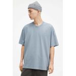 AllSaints tricou din bumbac UNDERGROUND SS CREW barbati, culoarea turcoaz, cu imprimeu