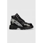 Love Moschino botine femei, culoarea negru, cu toc plat