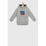 Pepe Jeans hanorac de bumbac pentru copii Omar culoarea gri, cu glugă, cu imprimeu