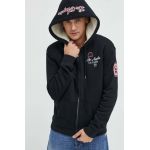 Hollister Co. bluza barbati, culoarea negru, cu glugă, cu imprimeu