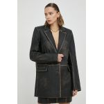 Remain sacou de piele culoarea maro, oversize, modelator