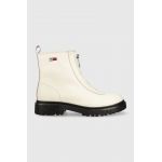 Tommy Jeans cizme de piele Tommy Jeans Zip Boot femei, culoarea alb, cu platforma