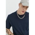 Solid tricou din bumbac culoarea albastru marin, neted