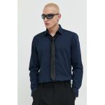 HUGO camasa din bumbac barbati, culoarea albastru marin, cu guler clasic, slim