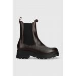 Sisley ghete chelsea de piele femei, culoarea maro, cu toc plat