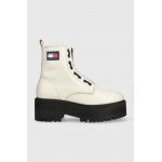 Tommy Jeans cizme de piele Tamy Higher 3A - Zip Up femei, culoarea bej, cu platforma