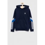 Adidas Originals bluza copii culoarea albastru marin, cu glugă, cu imprimeu