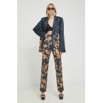 Rotate pantaloni femei, culoarea negru, drept, high waist