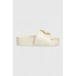 Tory Burch slapi de piele Woven femei, culoarea bej, cu platforma, 144147-250